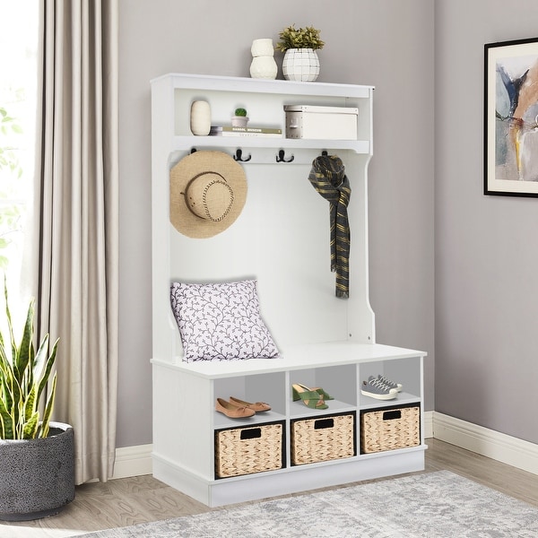 3-In-1 Entryway Hall Tree with Storage Baskets and Coat Racks 4