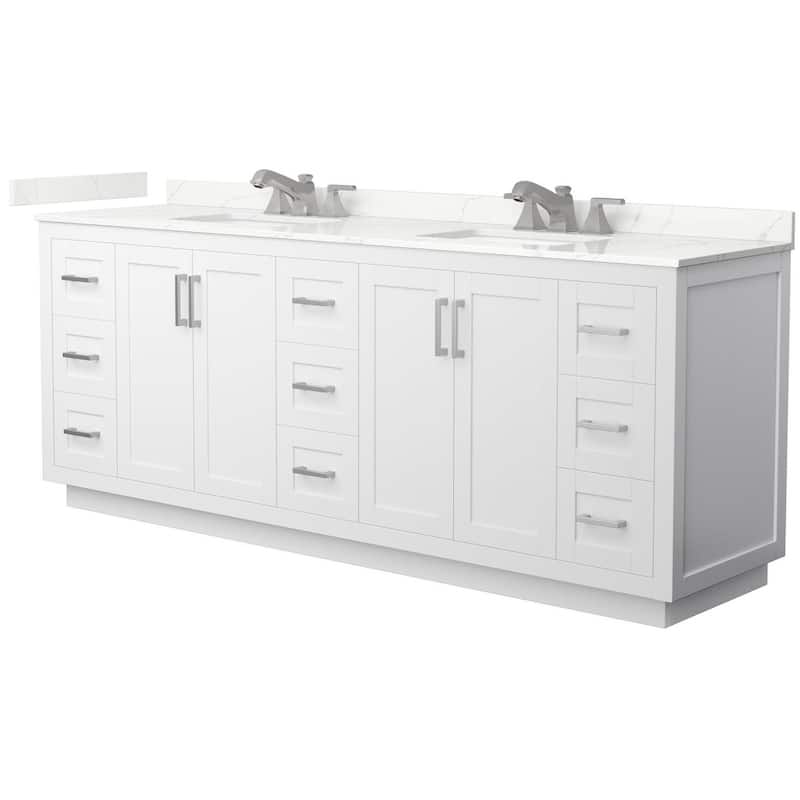 Wyndham Collection WCF292984D-QTZ-US3MXX Miranda 84" Free Standing - White / Giotto Quartz Top / Brushed Nickel