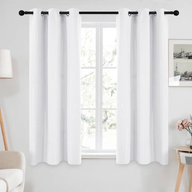 Grommet Curtains, Room Darkening Window Drapes with Lines Foil Print