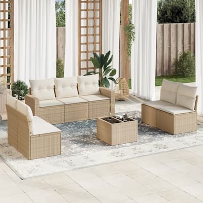 vidaXL Garden Sofa Set Beige PE rattan, powder-coated steel, tempered glass - 21.7 x 21.7 x 14.6