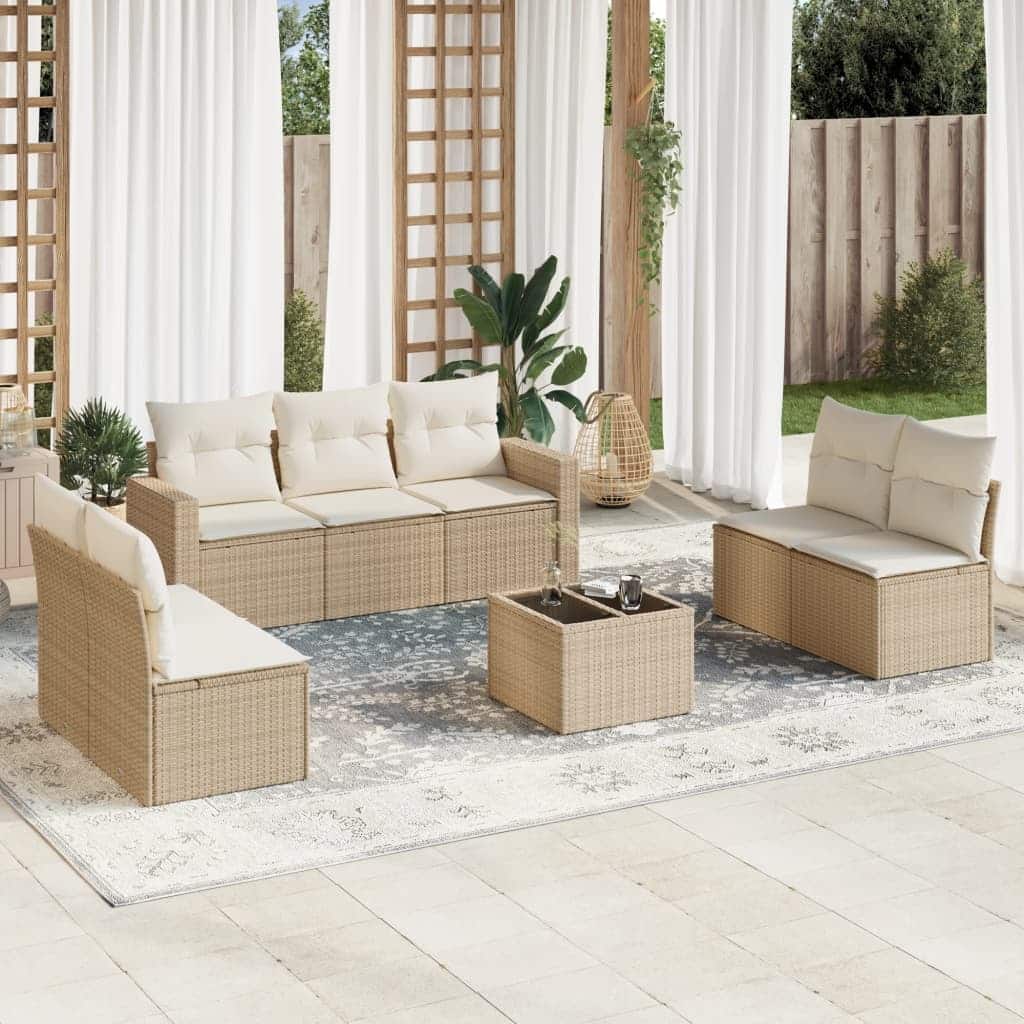 vidaXL Garden Sofa Set Beige PE rattan, powder-coated steel, tempered glass - 21.7 x 21.7 x 14.6