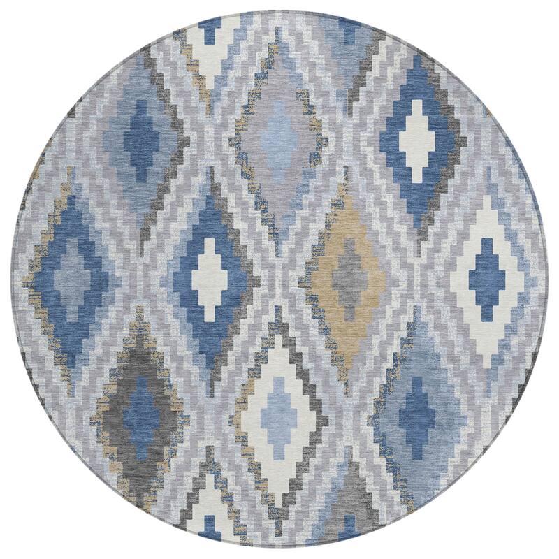 Machine Washable Indoor/ Outdoor Global Geo Chantille Rug