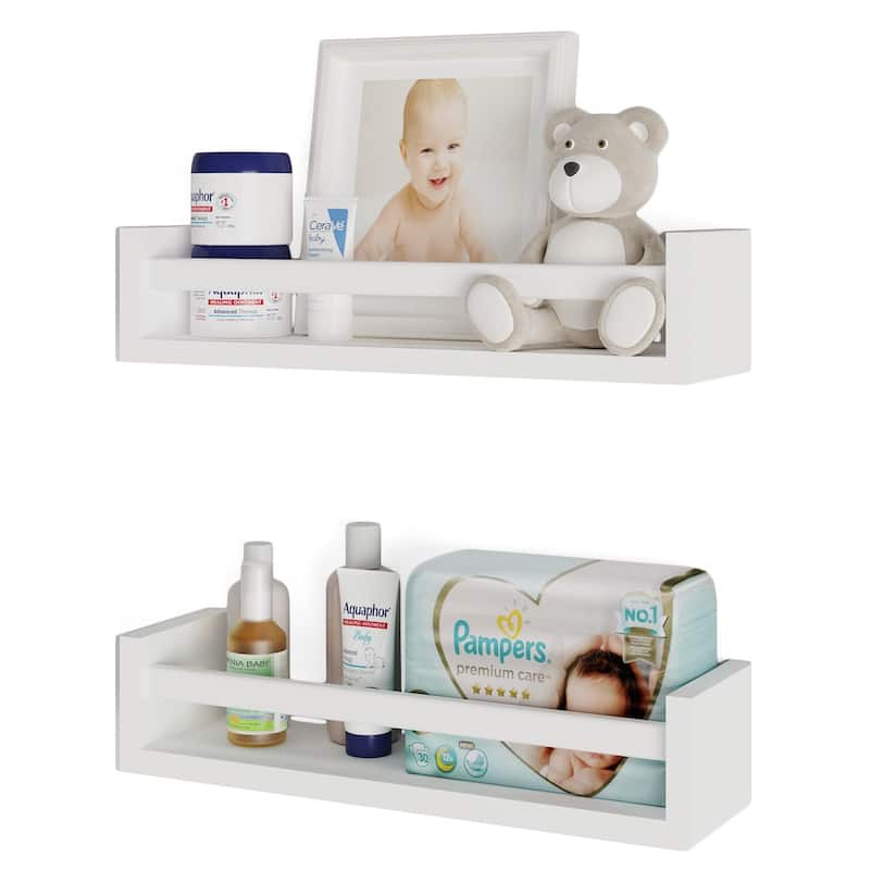 Wallniture Elba Wall Mounted Kids Shelves Nursery Storage Toy Organizer Wood Bookshelf, Set of 2 - N/A