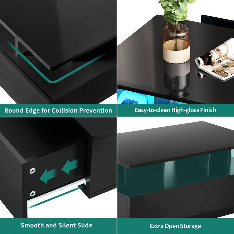 Moasis Modern Coffee Table with Storage High Glossy LED for Living Room