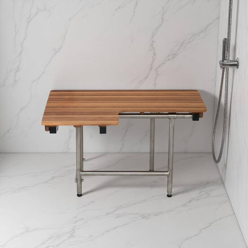 30" Brown Wall Mount Teak Rectangular Shower Bench With Legs - Brown