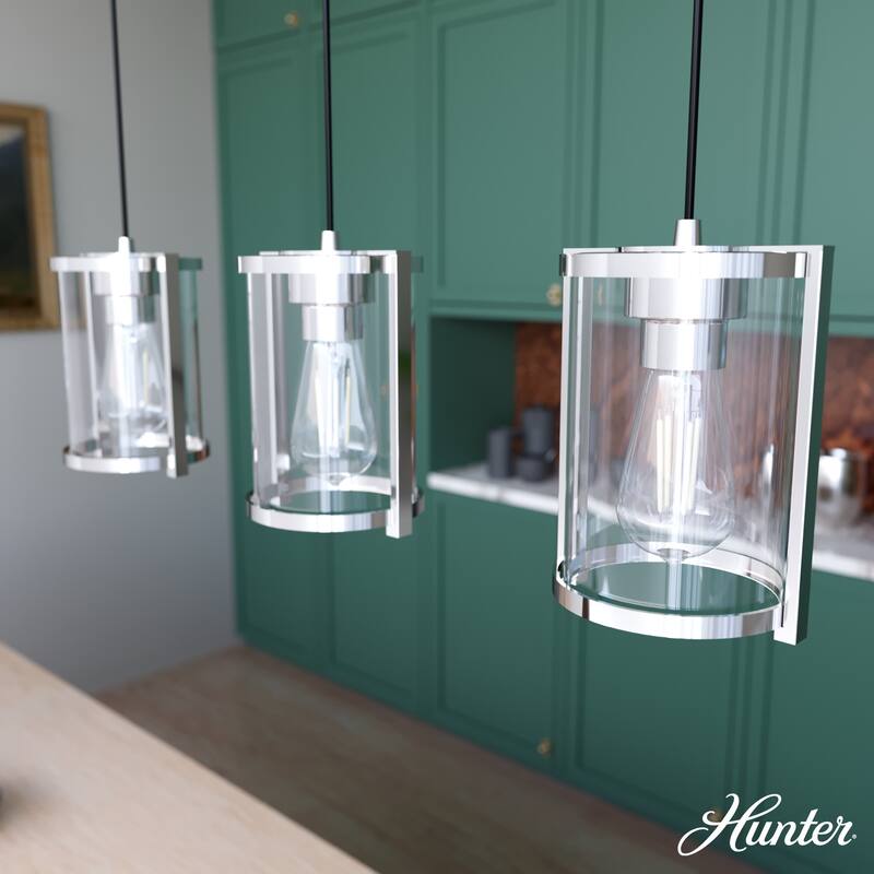 Hunter Astwood 3-Light Linear Cluster, Kitchen Island, Dining Room - Transitional, Contemporary, Modern Farmhouse - Polished Nickel
