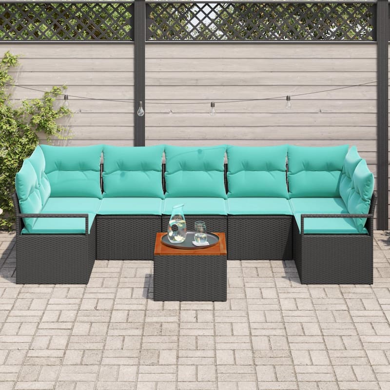vidaXL 8 Garden Sofa Set with Cushions Black/Grey Poly Rattan - 113.8 x 48 x 27.2
