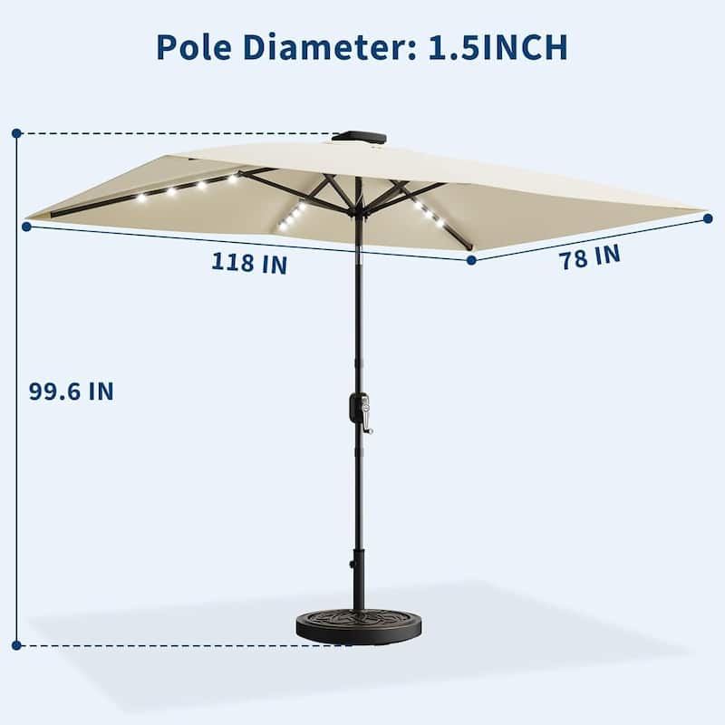 10' x 6.5' Solar Patio Umbrella with Crank and Push Button Tilt for Garden, Deck, Lawn, Pool with Lights (No Base)