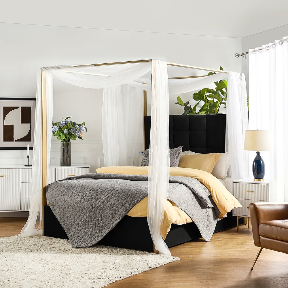 Milton Contemporary Upholstered Queen Size Canopy Bed by HULALA HOME