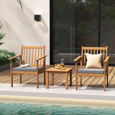 Costway 3 PCS Patio Wood Furniture Set Acacia Wood Chairs & Coffee - See Details