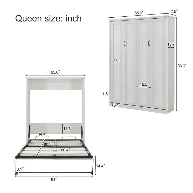 Half Self-Close and Open Murphy Bed with 2 Side Cabinet Storage Shelf