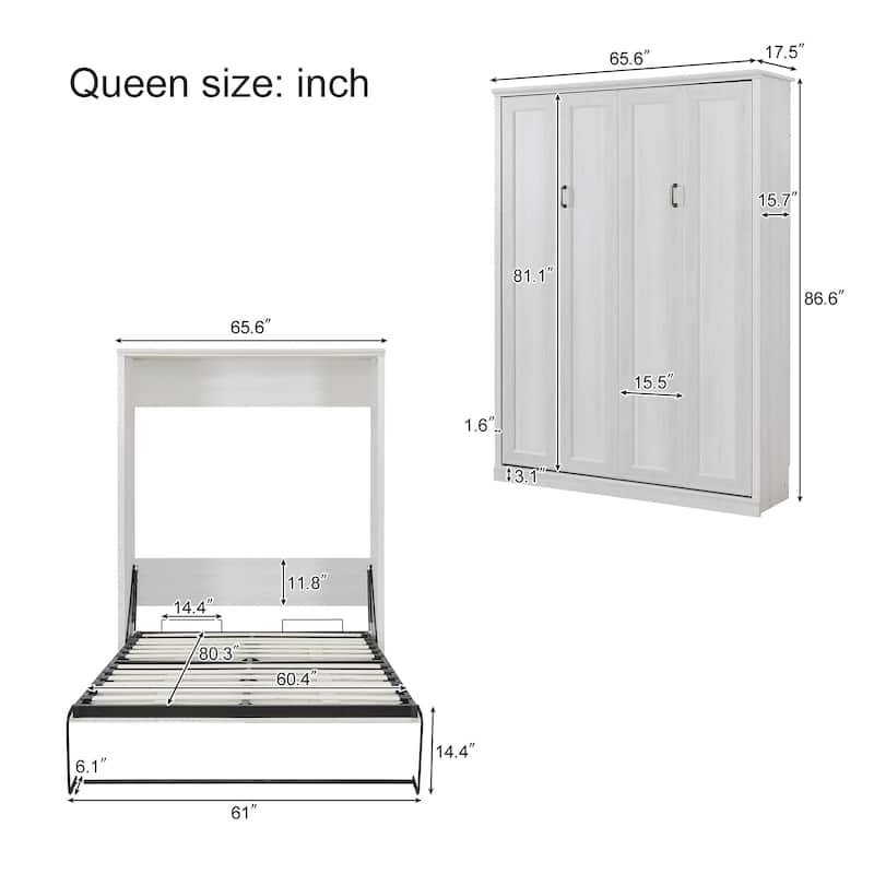 Space-Saving Modern Murphy Bed with Dual Piston Lift - Foldable Platform Bed Convertible Hidden Cabinet Design Cube Cabinet Bed