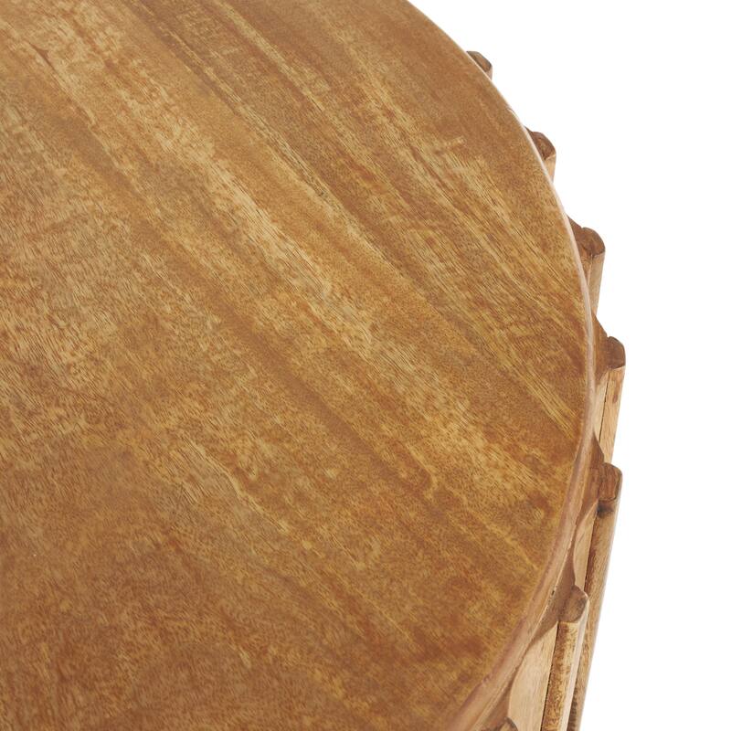 Mango Wood Handmade Living Room Side End Accent or Coffee Table with Slatted Grooved Sides - Brown - Roche River Decor
