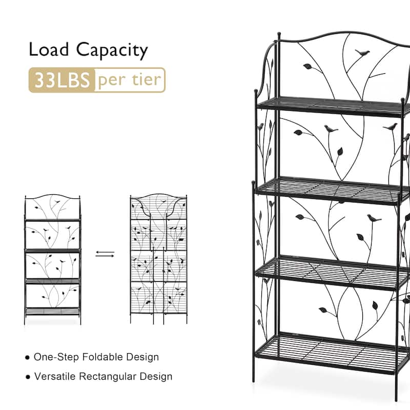 Glitzhome Multifunctional 3 or 4-Tiers Metal Plant Shelving Planter Stands Flower Pot Shelf One-step Fordable Design
