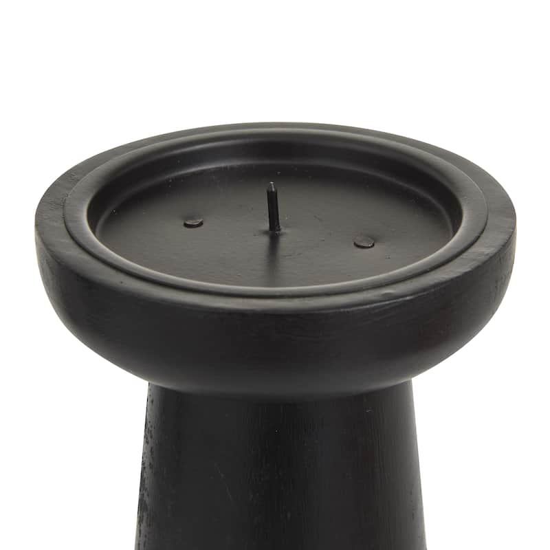 Mango Wood Pillar Decorative Candle Holder - Set of 3 Black - Roche River Decor