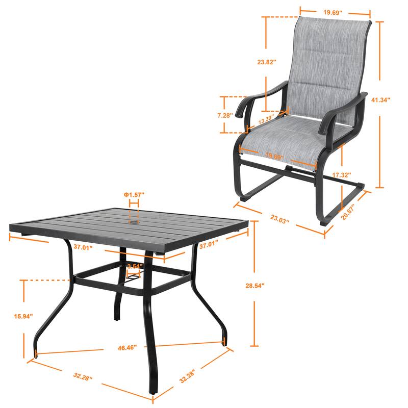 Outdoor 5-Piece Dining Set with Umbrella Hole, Textilene and Iron
