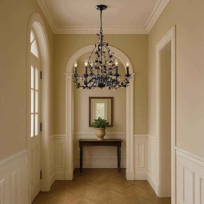 Contemporary 3/6-Light Dark Bronze Leaf Chandelier Elegant Interior Lighting With Crystal Accents For Dining Room Foyer