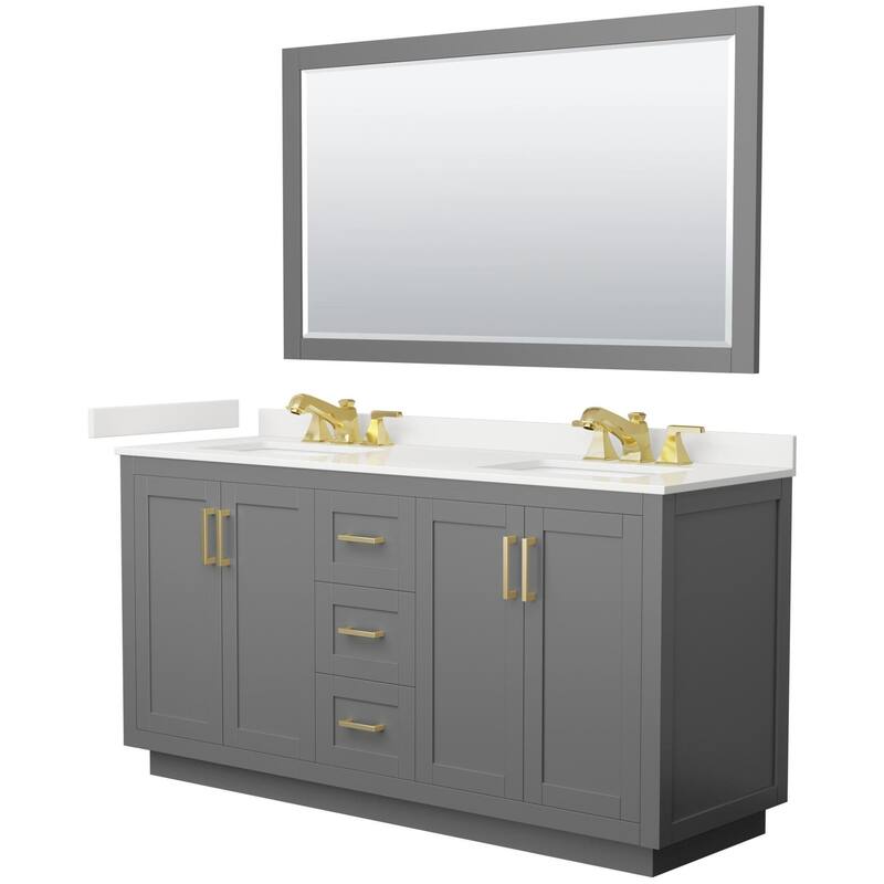 Wyndham Collection WCF292966D-QTZ-US3M58 Miranda 66" Free Standing - Dark Gray / White Quartz Top / Brushed Gold