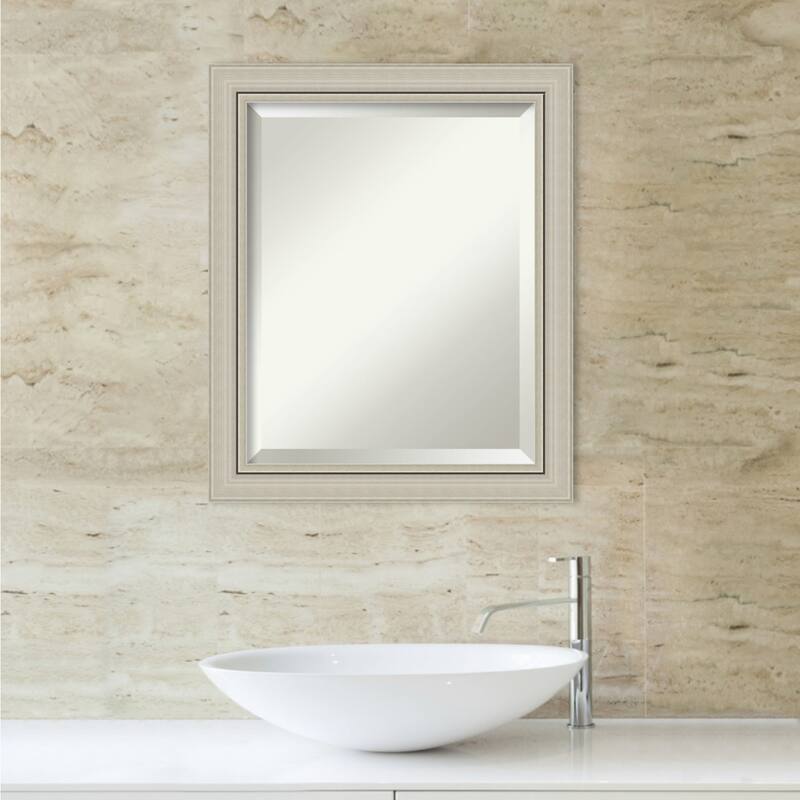 Beveled Wood Bathroom Wall Mirror - Romano Silver Narrow Frame