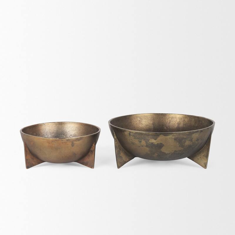 Quita Large Gold Metal Decorative Bowls (Set of 2) - 14.0L x 14.0W x 6.8H