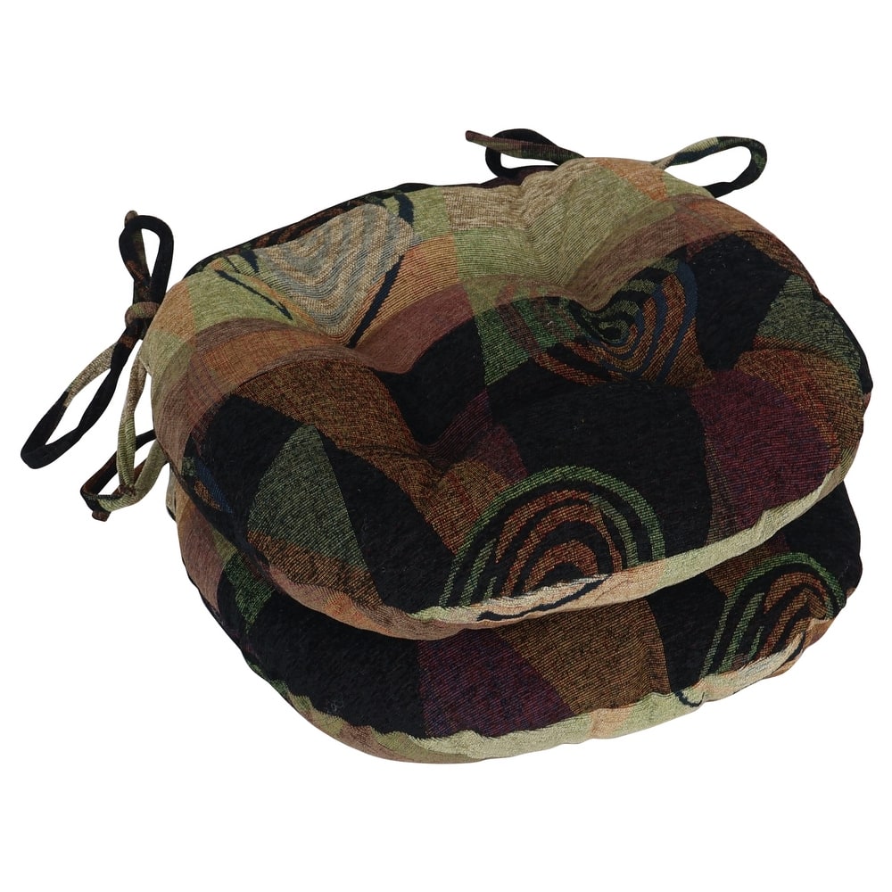 16-Inch Round Jacquard Chenille Tufted Chair Cushions (Set of 2 or 4) - 16 x 16