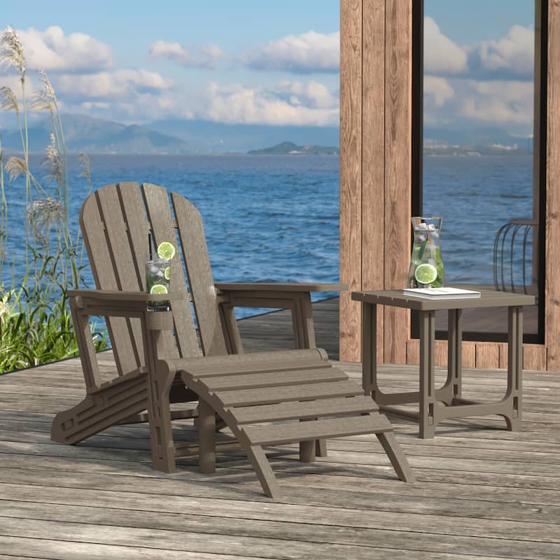 Polytrends Coastline Outdoor Poly 3-Piece Set Adirondack Chair with Ottoman and Side Table