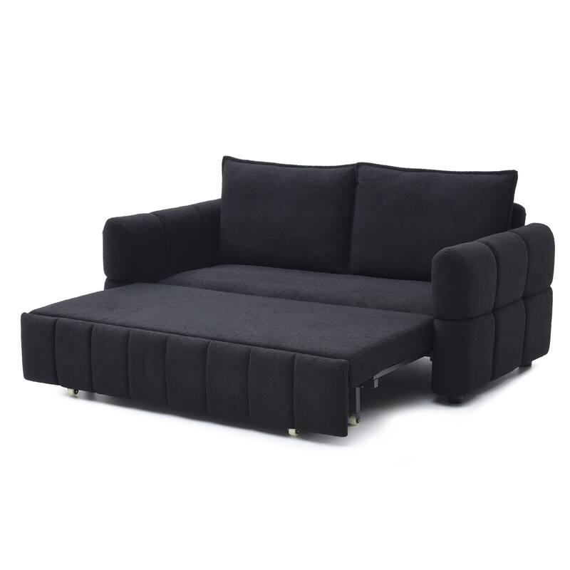 Convertible Loveseat Sleeper Sofa Couch with Metal Frame, 2-Seater Sofa Couch Black Pull-Out Sofa Bed with Armrests