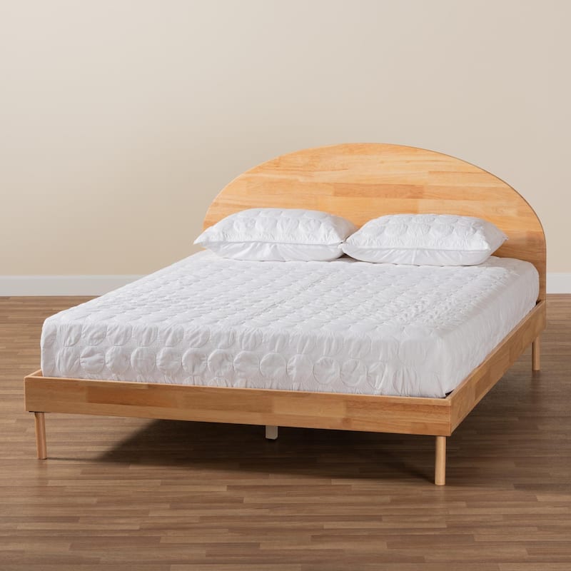 Denton Japandi Natural Brown Finished Wood Platform Bed-Queen