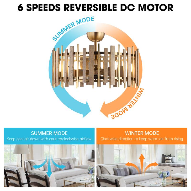 Perimost 31" Farmhouse Wood Dimmable Caged Ceiling Fan with Light Kit and Remote