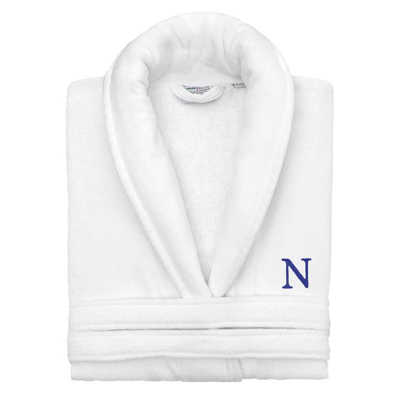 Authentic Hotel and Spa 100% Turkish Cotton Personalized Unisex Anovia Velour Bathrobe - Navy Block Font - Large/XLarge - N