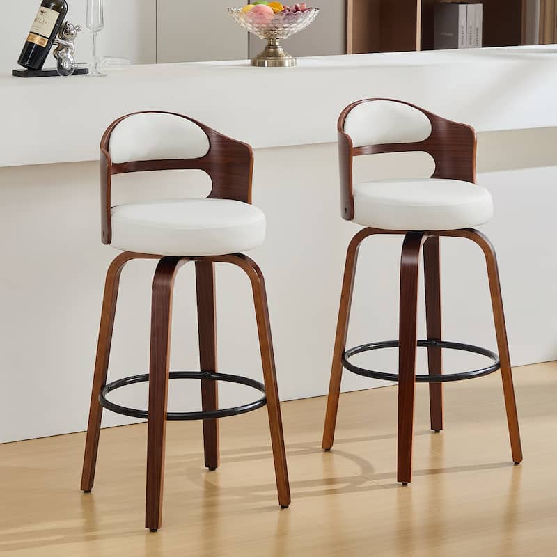 26"/29" Swivel Faux Leather Upholstered Bentwood Counter or Bar Height Stools, Set of 2/4 - Set of 2 - White - Bar Height