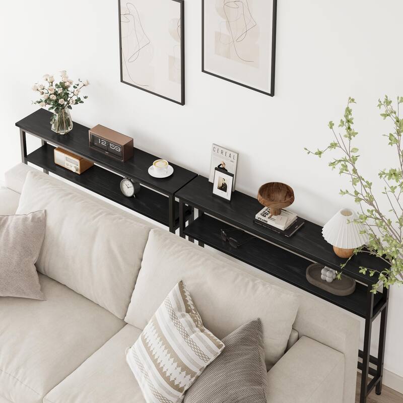 2 Tier Skinny Console Table with Adjustable Shelf for Living Room - 5.7"D x 39.4"W x 31.1"H