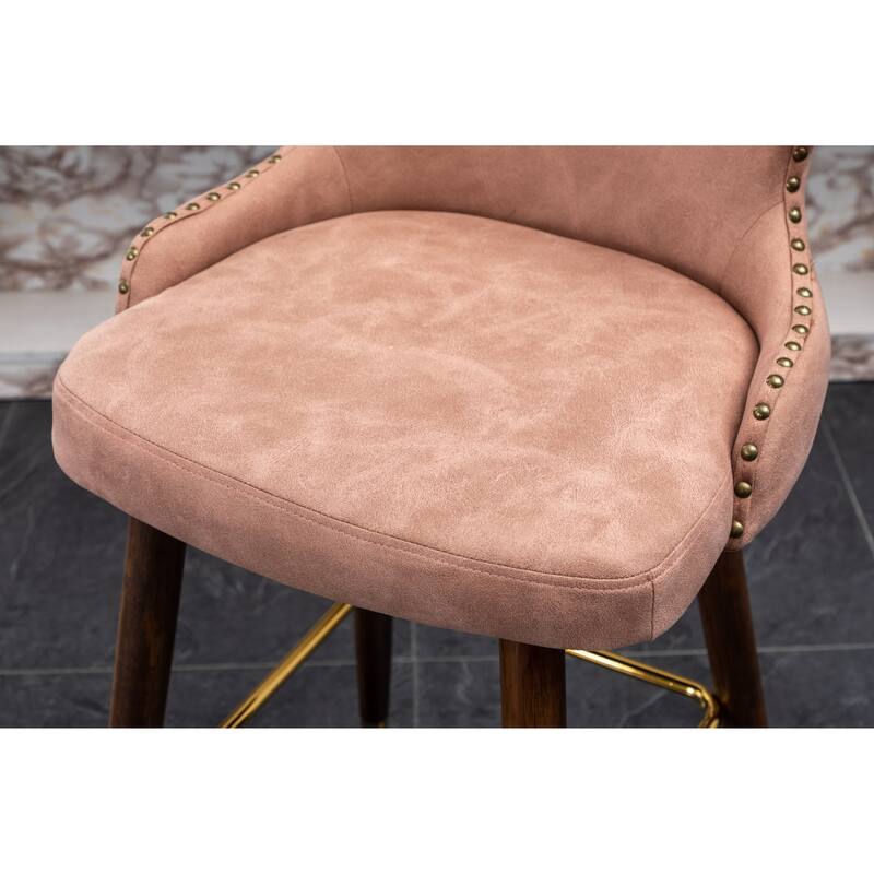 Nailhead Trim High Bar Stool, Faux Leather Bistro Counter Chair with Horn Backrest Kitchen Island Dining Chair, Set of 2