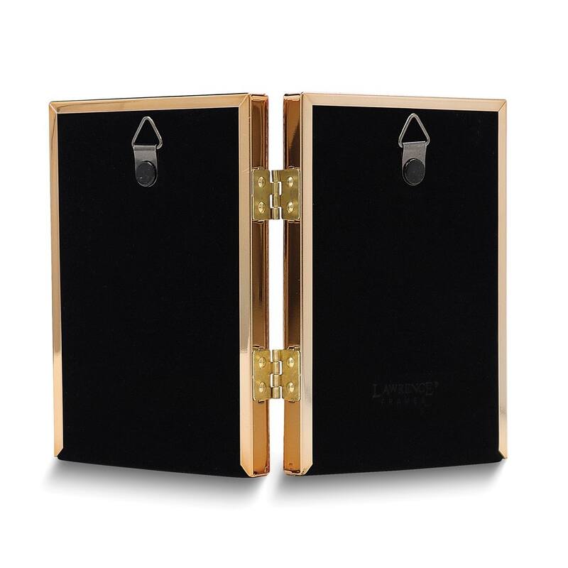 Curata Gold-Tone Portrait Hinged Polished Beaded 3x5 Double Photo Frame