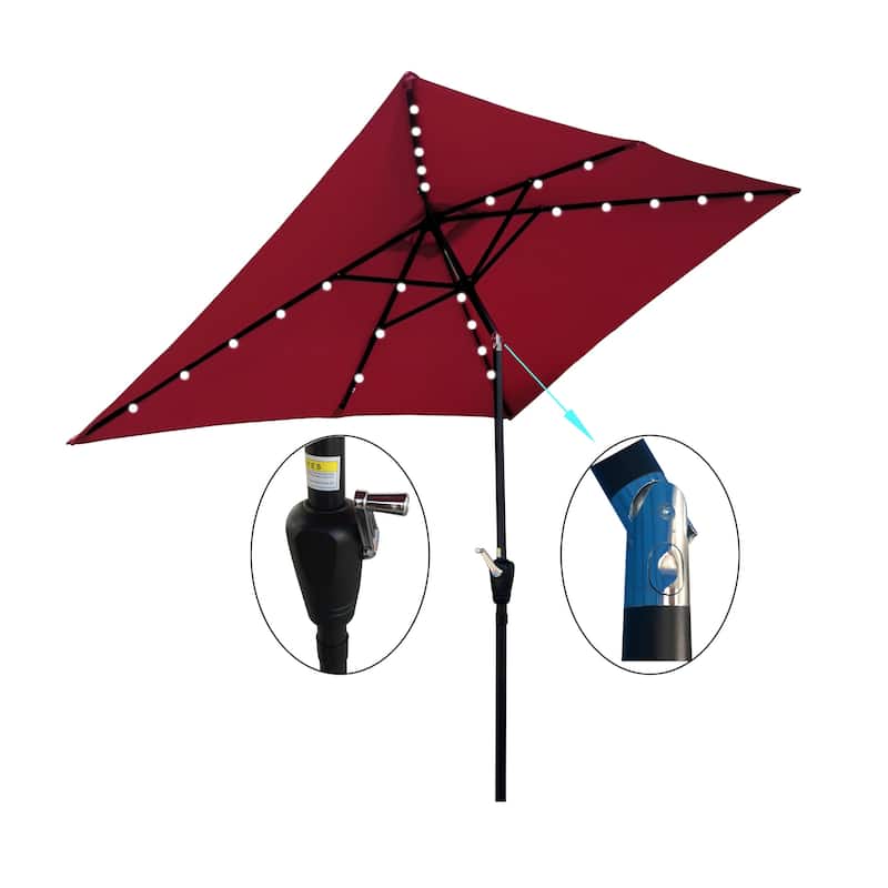 10 x 6.5t Rectangular Patio Solar LED Lighted Outdoor Market Umbrellas with Crank and Push Button Tilt for Garden Shade