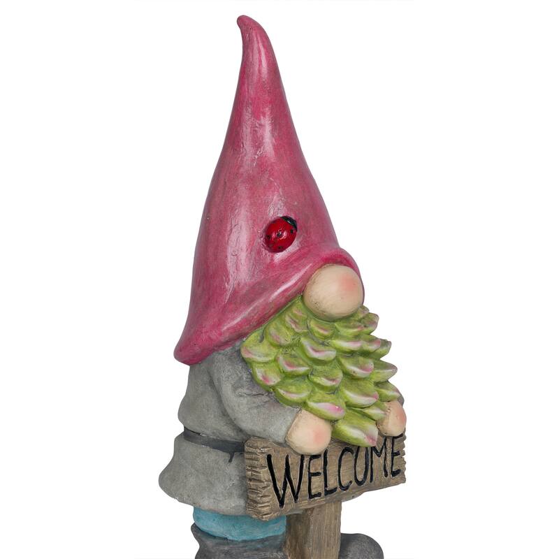 Gnome with Red Hat Holding "Welcome" Sign
