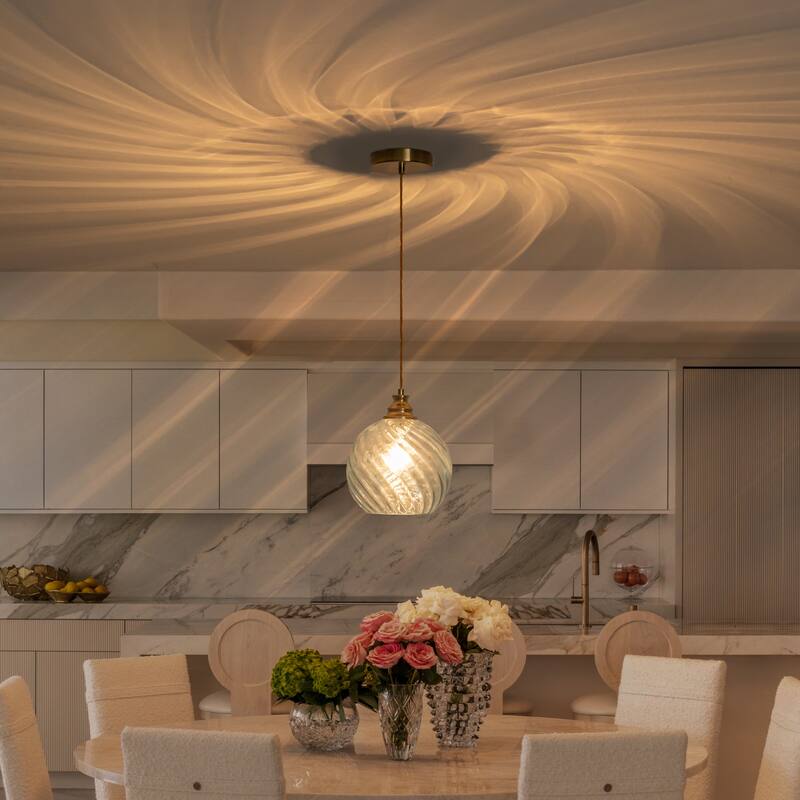 8" Blue Twisted Clear Glass Pendant Light Modern Kitchen Dining Room - Dia.8-in