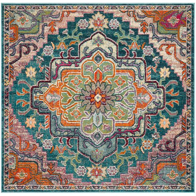 SAFAVIEH Crystal Floretta Vintage Boho Medallion Rug - 4' Square - Teal/Rose