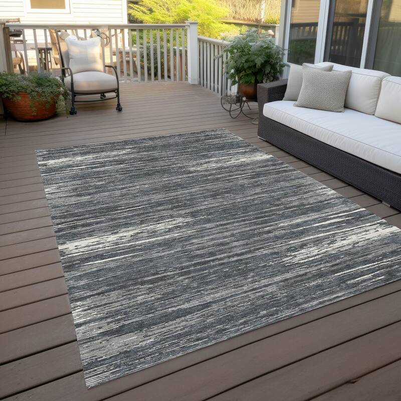 Machine Washable Indoor/ Outdoor Chantille Abstract Stripe Rug