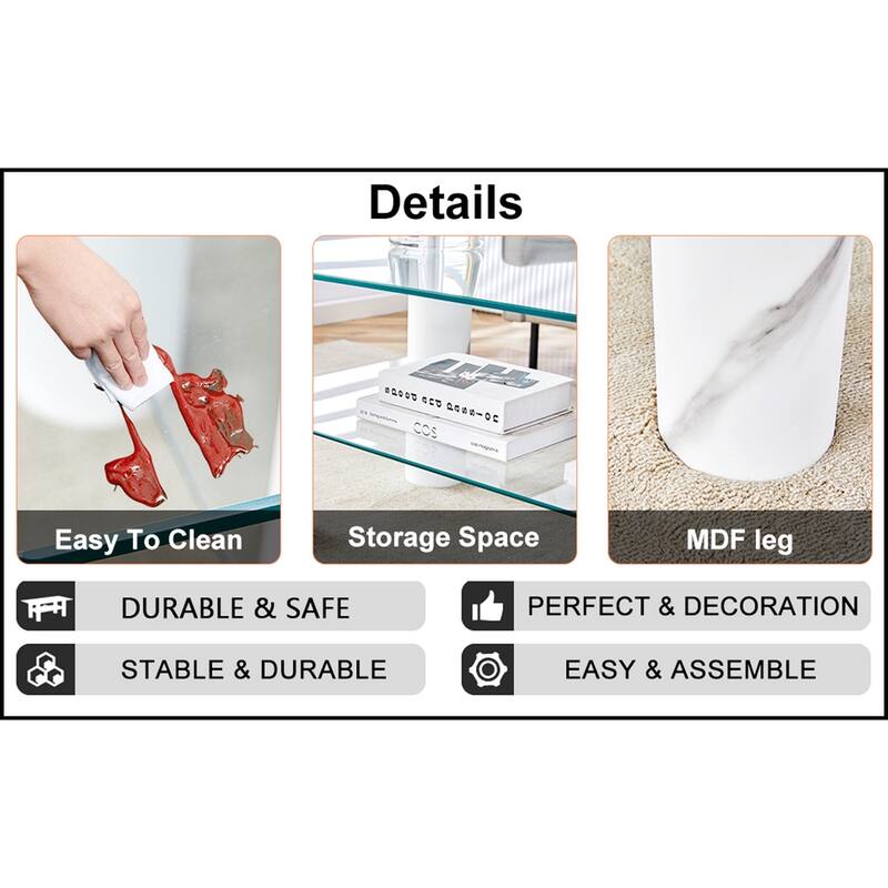 Double-layer Transparent Tempered Glass Coffee Table