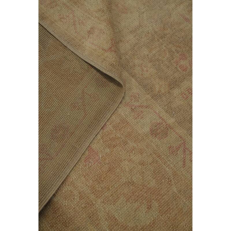 Hand Knotted Transitional Wool Carpet Brown Oushak Rug Floral Area Rug - 14' 3'' X 9' 2''