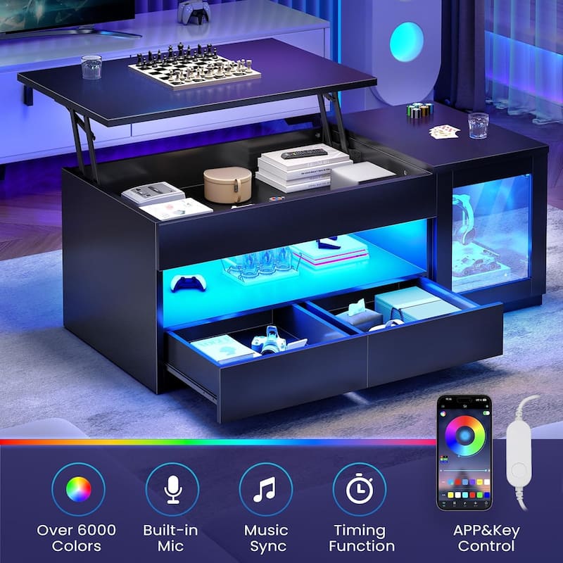 Lift Top Coffee Table 2 Drawers Glass Storage Cabinet Coffee Tables Living Room