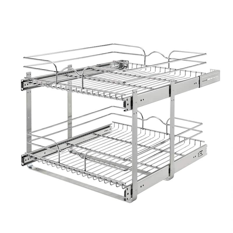 Rev-A-Shelf Pullout 2-Tier Basket Organizer for Kitchen Cabinets, 9 x 22 In, 5WB2-0922CR-1 - Silver - 23.5"W x 22.25"D x 19.5"H