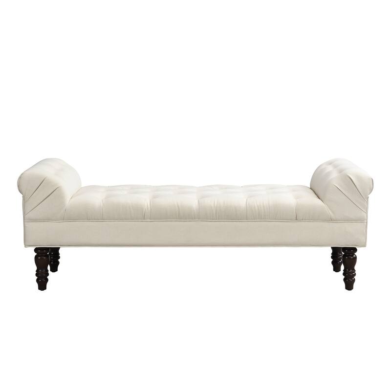 Christopher Knight Home - Button Tufted Bed Bench, Upholstered Fabric Ottoman with Rolled Arms, Footstool with Legs