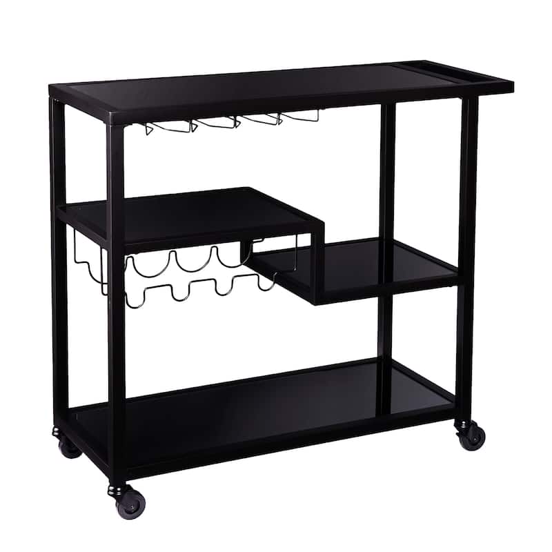 SEI Furniture Holly & Martin Zephs Bar Cart – Black w/ Smoked Mirror