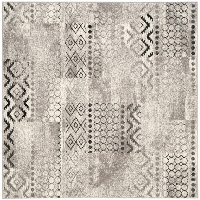 SAFAVIEH Evoke Bridgette Distressed Vintage Boho Rug - 6' Square - Cream/Dark Grey - Square