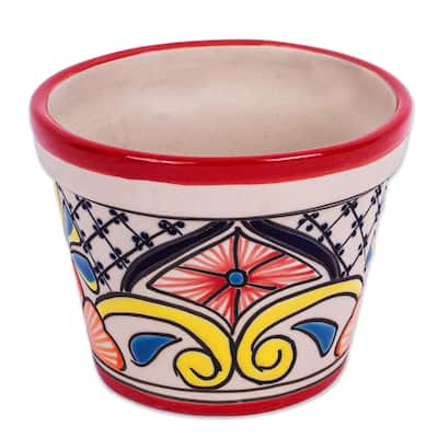 Novica Handmade Colorful Mercado Ceramic Flower Pot (4.7 Inch Diameter)