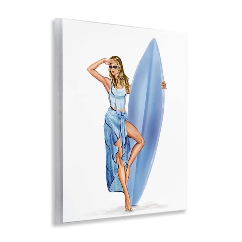 Stupell Trendy Surfer Girl in Blue Wall Plaque Art Design By Ziwei Li