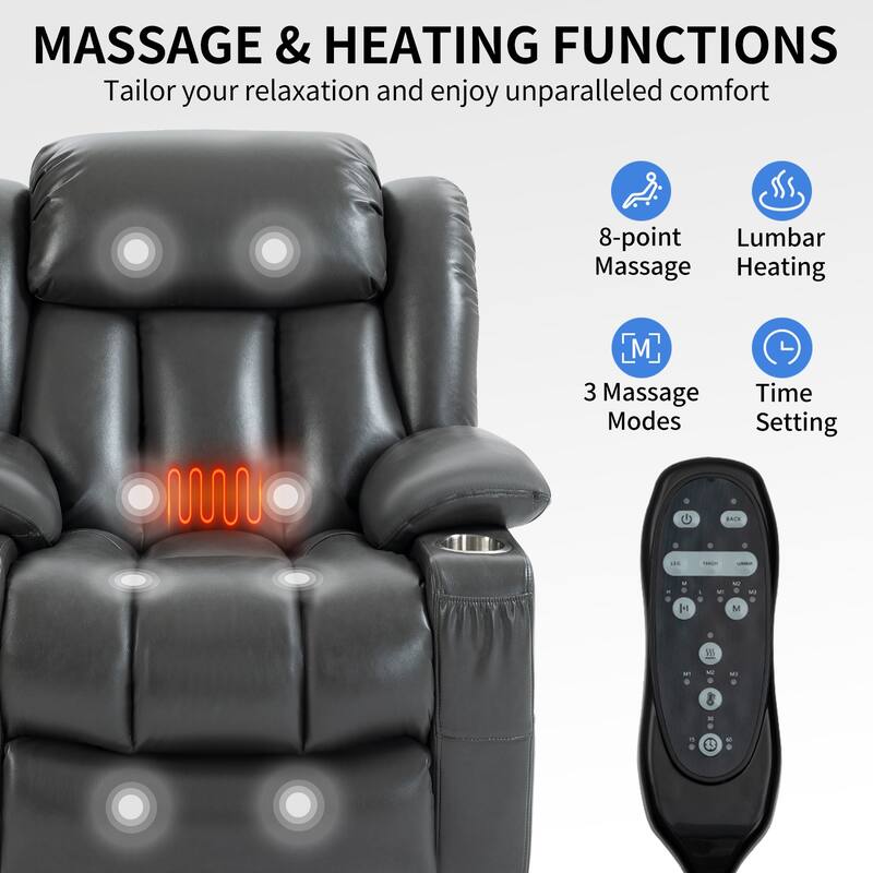 Dual Motor Infinite Position Power Lift Recliner Chair Heavy Duty Motion Mechanism with Massage and Lumbar Heating, Cup Holders