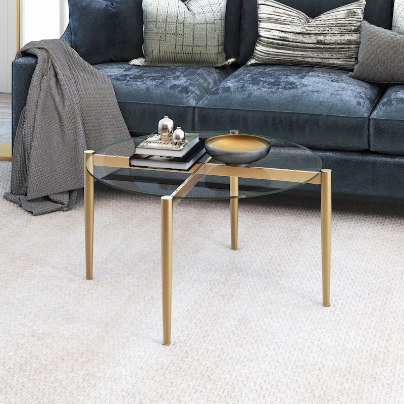 36" Clear Glass Round Coffee Table with Gold Steel Base for Living Room - 36” x 36” x 18”